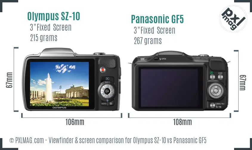 Olympus SZ-10 vs Panasonic GF5 Screen and Viewfinder comparison