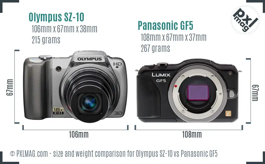 Olympus SZ-10 vs Panasonic GF5 size comparison