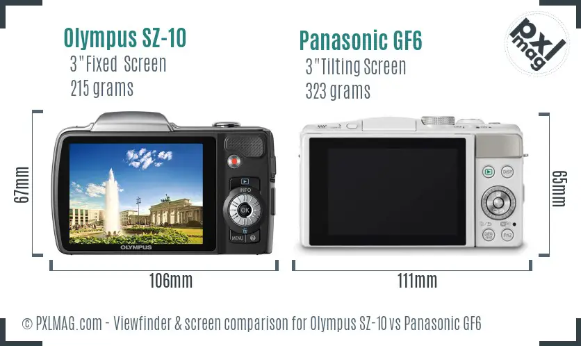 Olympus SZ-10 vs Panasonic GF6 Screen and Viewfinder comparison