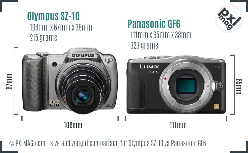 Olympus SZ-10 vs Panasonic GF6 size comparison