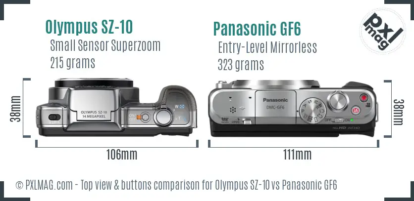 Olympus SZ-10 vs Panasonic GF6 top view buttons comparison