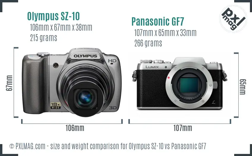 Olympus SZ-10 vs Panasonic GF7 size comparison