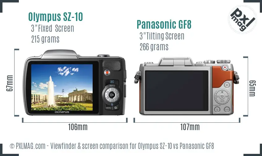Olympus SZ-10 vs Panasonic GF8 Screen and Viewfinder comparison