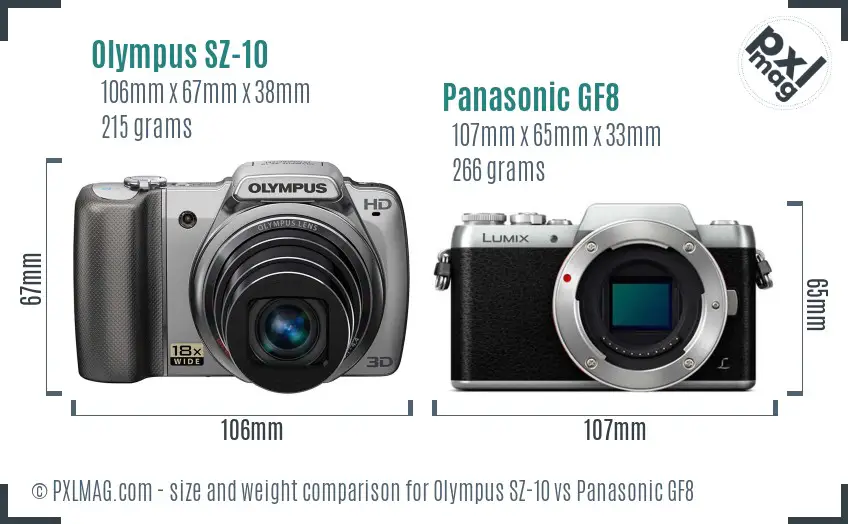 Olympus SZ-10 vs Panasonic GF8 size comparison