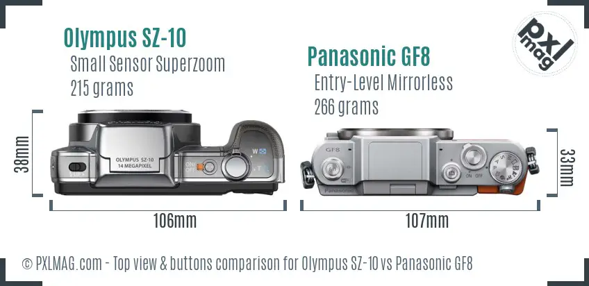 Olympus SZ-10 vs Panasonic GF8 top view buttons comparison
