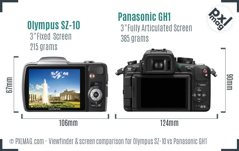 Olympus SZ-10 vs Panasonic GH1 Screen and Viewfinder comparison