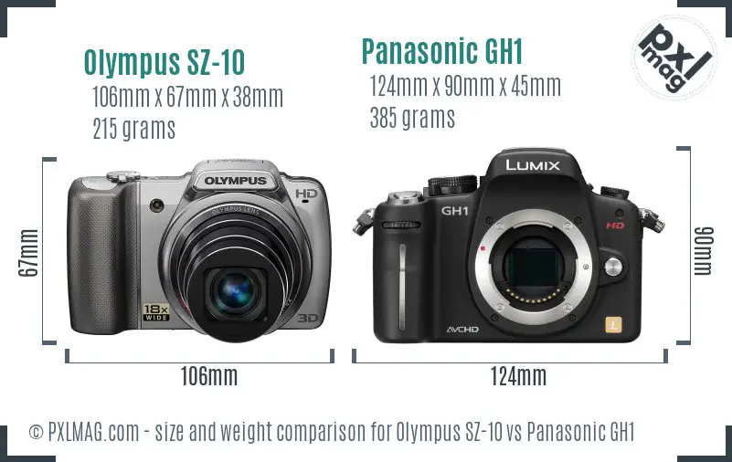 Olympus SZ-10 vs Panasonic GH1 size comparison