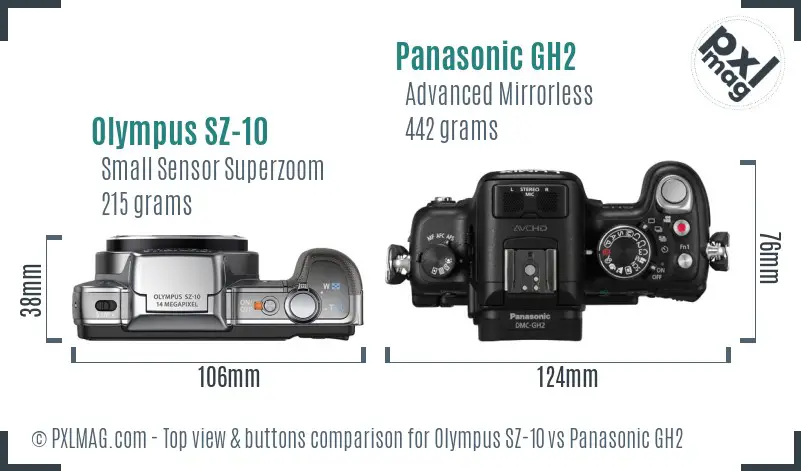 Olympus SZ-10 vs Panasonic GH2 top view buttons comparison