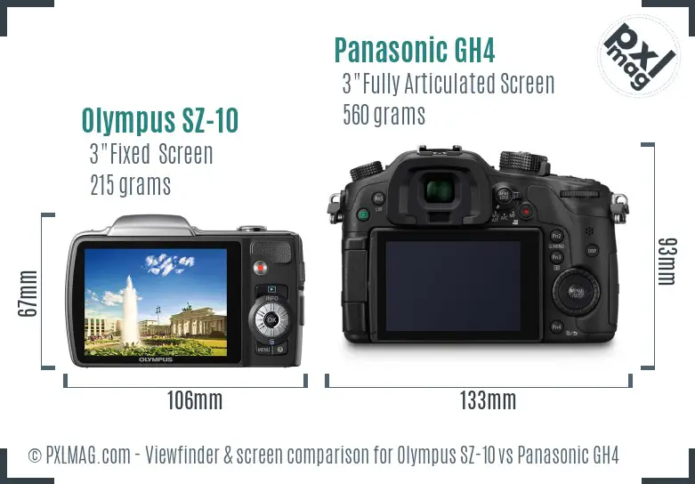 Olympus SZ-10 vs Panasonic GH4 Screen and Viewfinder comparison