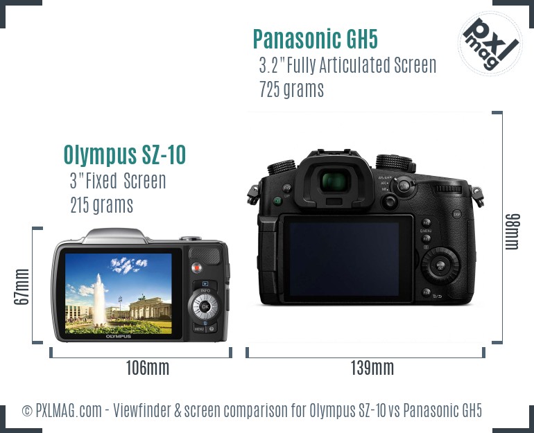 Olympus SZ-10 vs Panasonic GH5 Screen and Viewfinder comparison