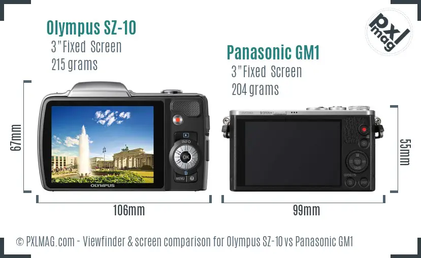 Olympus SZ-10 vs Panasonic GM1 Screen and Viewfinder comparison