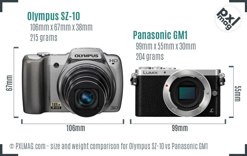 Olympus SZ-10 vs Panasonic GM1 size comparison