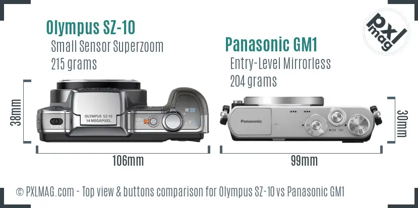 Olympus SZ-10 vs Panasonic GM1 top view buttons comparison