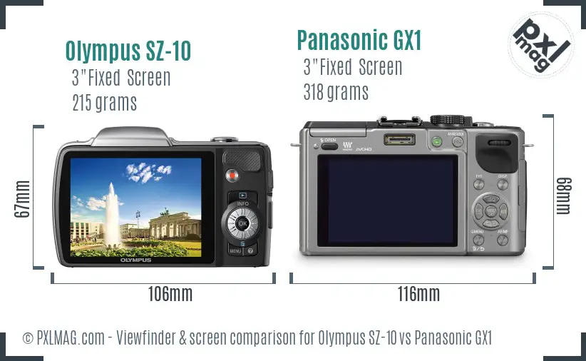 Olympus SZ-10 vs Panasonic GX1 Screen and Viewfinder comparison