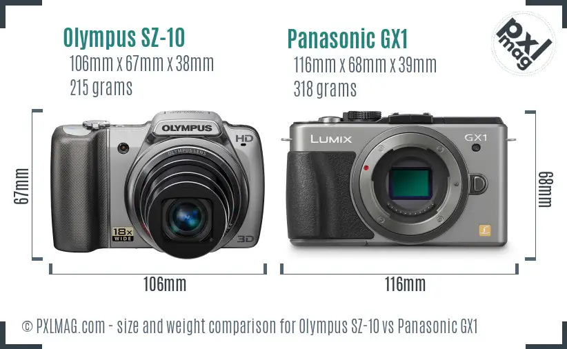 Olympus SZ-10 vs Panasonic GX1 size comparison