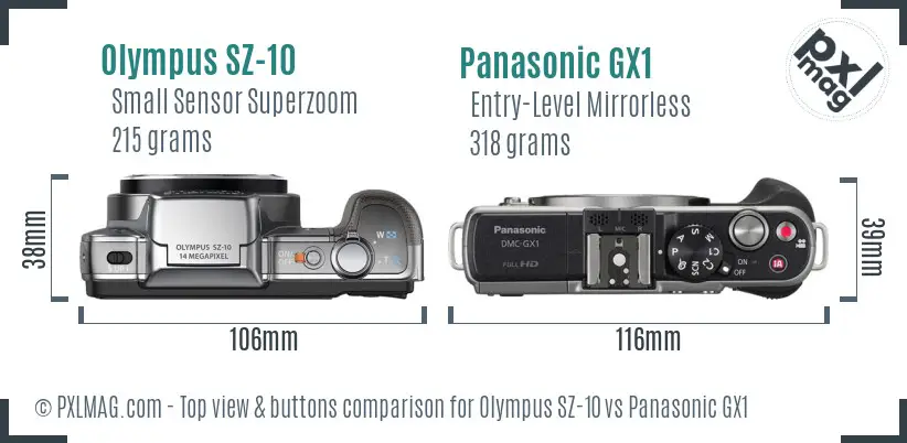 Olympus SZ-10 vs Panasonic GX1 top view buttons comparison