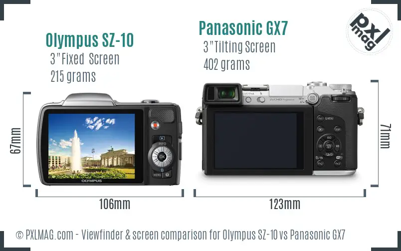 Olympus SZ-10 vs Panasonic GX7 Screen and Viewfinder comparison