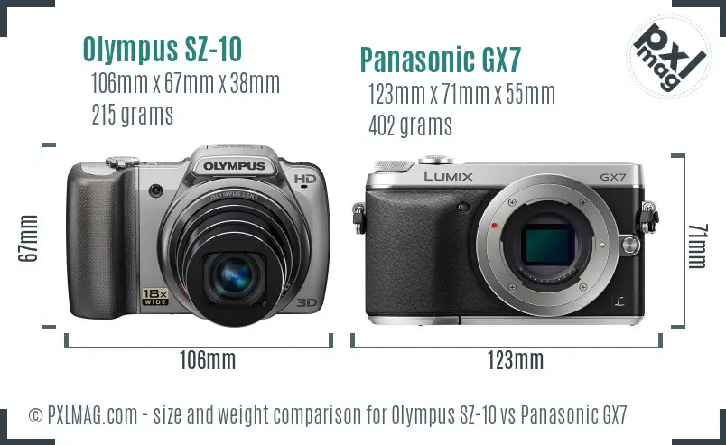 Olympus SZ-10 vs Panasonic GX7 size comparison