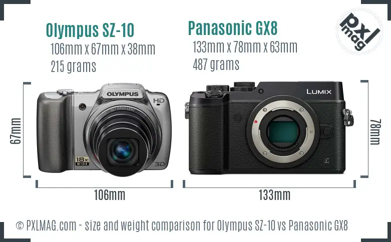 Olympus SZ-10 vs Panasonic GX8 size comparison Olympus SZ-10 vs Panasonic GX8 size comparison