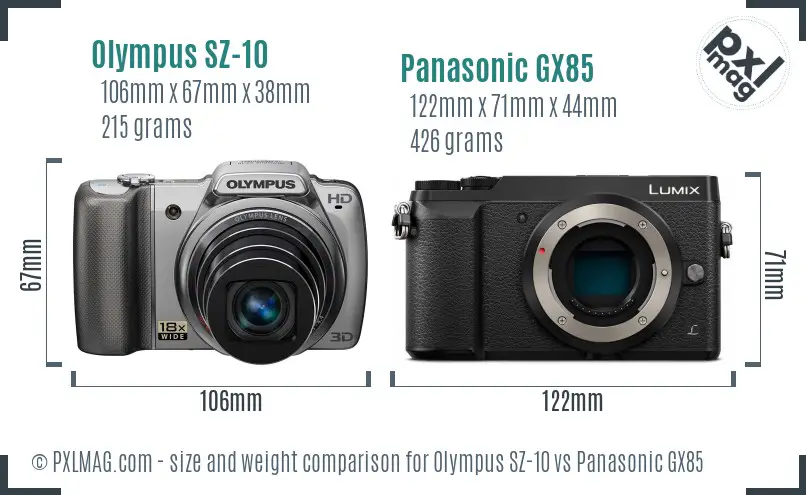 Olympus SZ-10 vs Panasonic GX85 size comparison