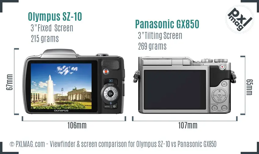 Olympus SZ-10 vs Panasonic GX850 Screen and Viewfinder comparison