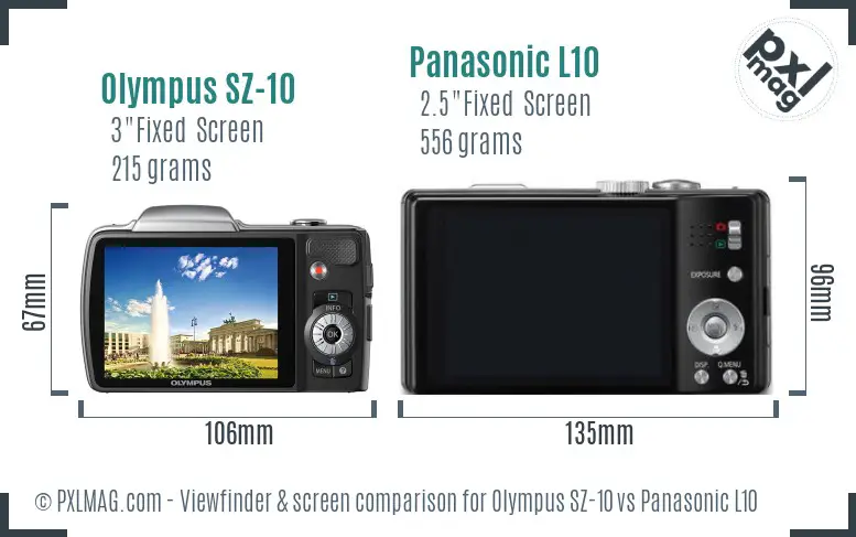 Olympus SZ-10 vs Panasonic L10 Screen and Viewfinder comparison