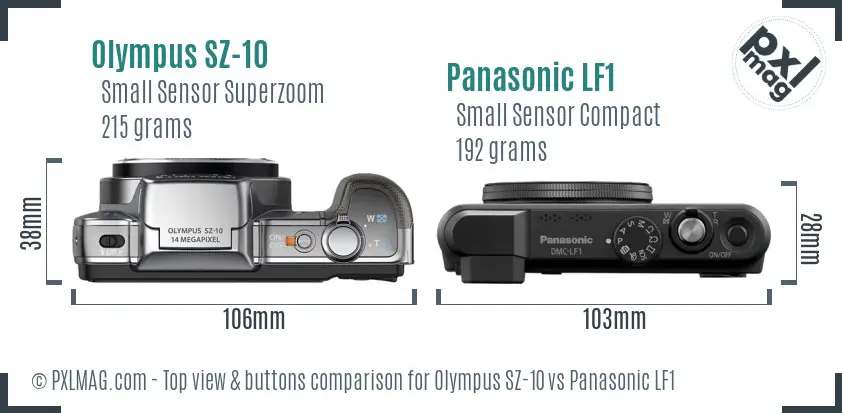 Olympus SZ-10 vs Panasonic LF1 top view buttons comparison