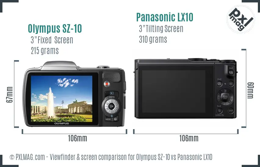 Olympus SZ-10 vs Panasonic LX10 Screen and Viewfinder comparison