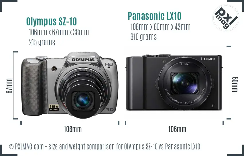 Olympus SZ-10 vs Panasonic LX10 size comparison