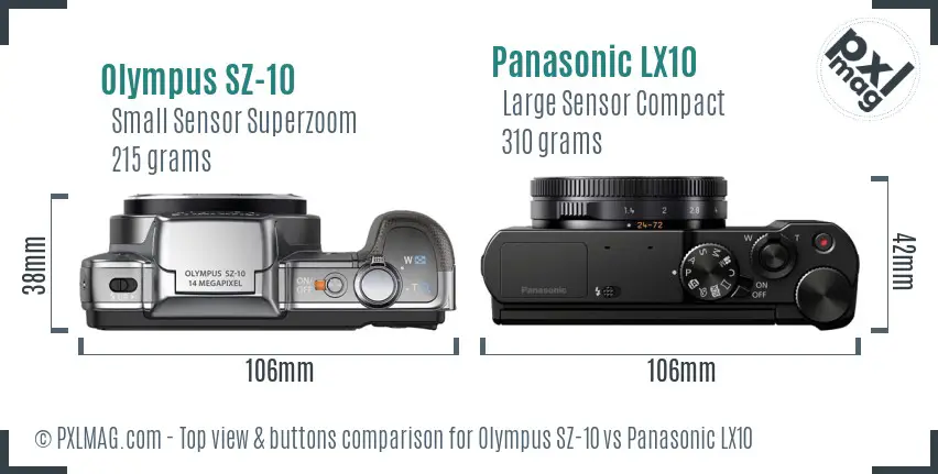 Olympus SZ-10 vs Panasonic LX10 top view buttons comparison