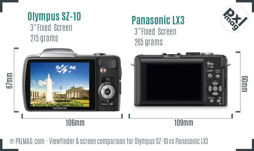 Olympus SZ-10 vs Panasonic LX3 Screen and Viewfinder comparison