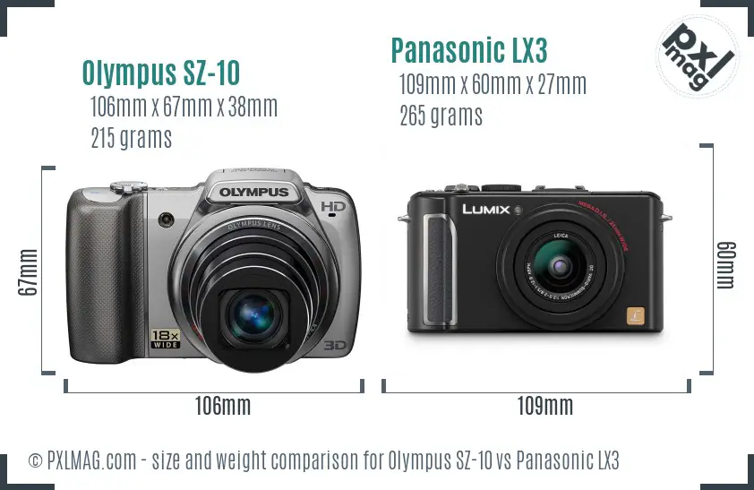 Olympus SZ-10 vs Panasonic LX3 size comparison