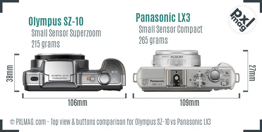 Olympus SZ-10 vs Panasonic LX3 top view buttons comparison