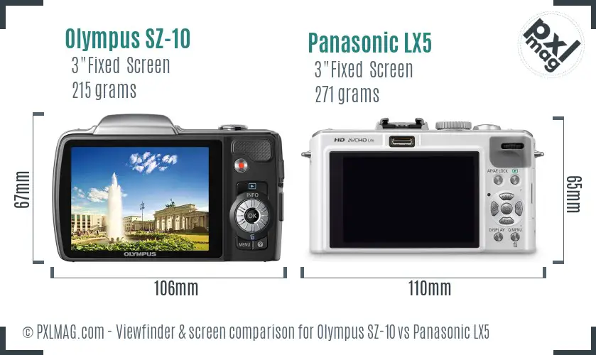 Olympus SZ-10 vs Panasonic LX5 Screen and Viewfinder comparison