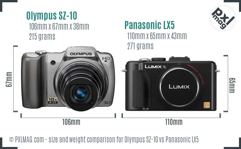 Olympus SZ-10 vs Panasonic LX5 size comparison