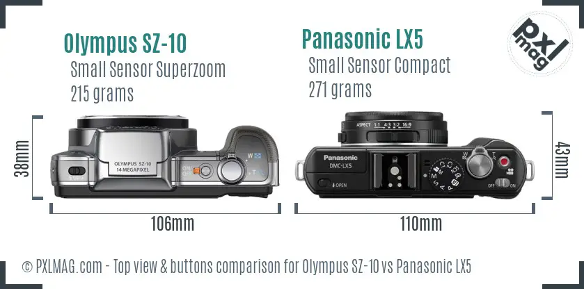 Olympus SZ-10 vs Panasonic LX5 top view buttons comparison