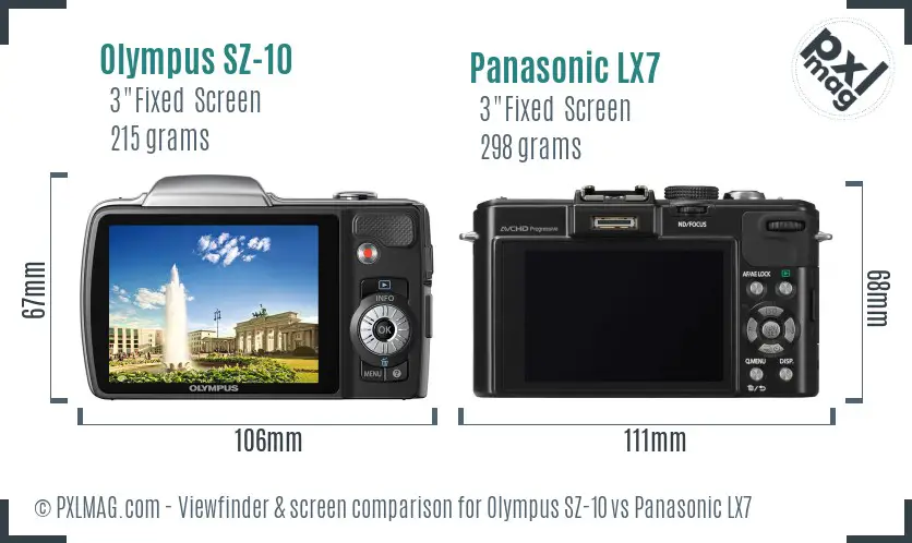 Olympus SZ-10 vs Panasonic LX7 Screen and Viewfinder comparison