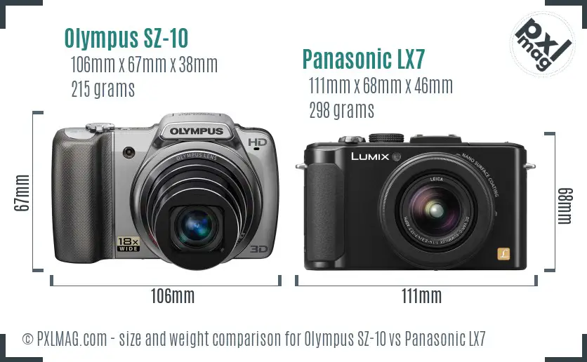 Olympus SZ-10 vs Panasonic LX7 size comparison