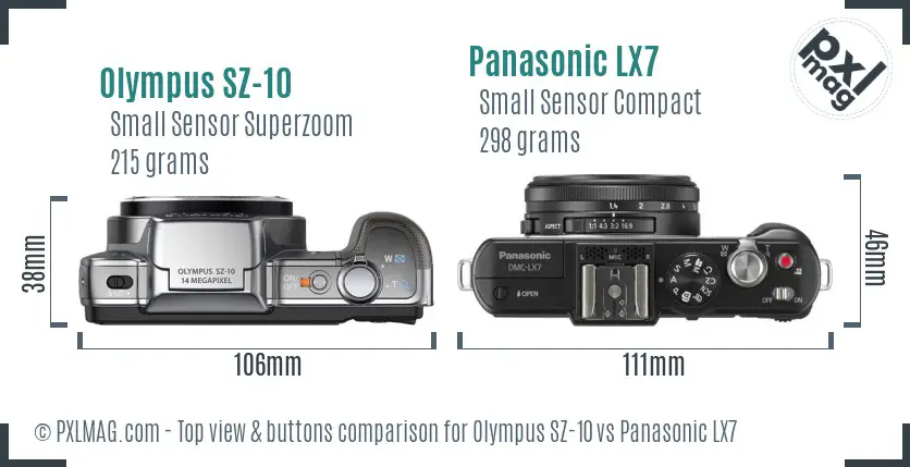Olympus SZ-10 vs Panasonic LX7 top view buttons comparison
