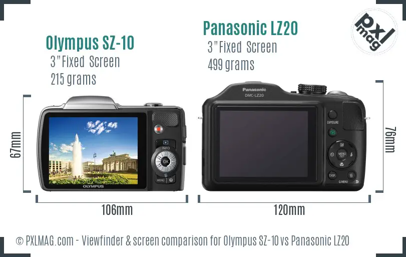 Olympus SZ-10 vs Panasonic LZ20 Screen and Viewfinder comparison