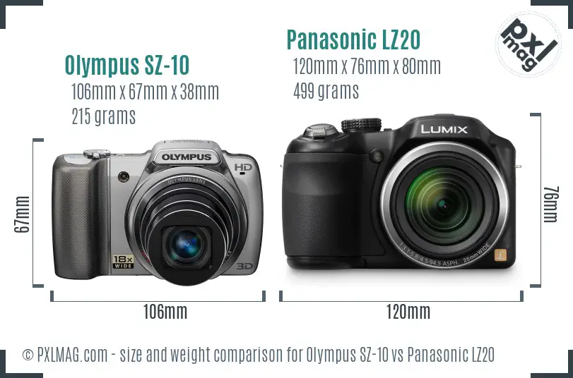 Olympus SZ-10 vs Panasonic LZ20 size comparison