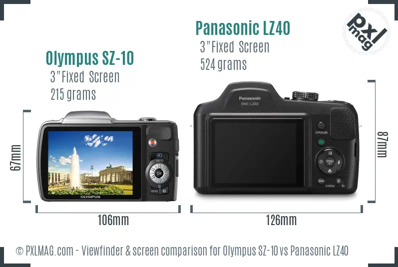 Olympus SZ-10 vs Panasonic LZ40 Screen and Viewfinder comparison