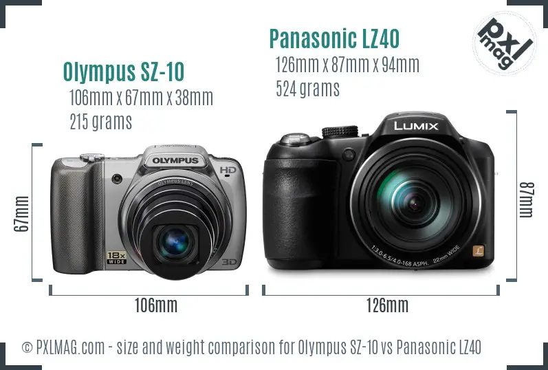 Olympus SZ-10 vs Panasonic LZ40 size comparison