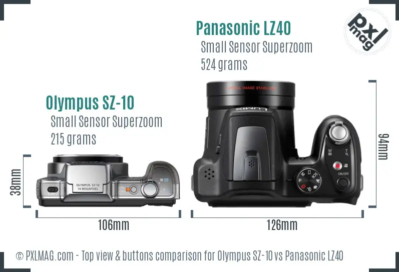 Olympus SZ-10 vs Panasonic LZ40 top view buttons comparison