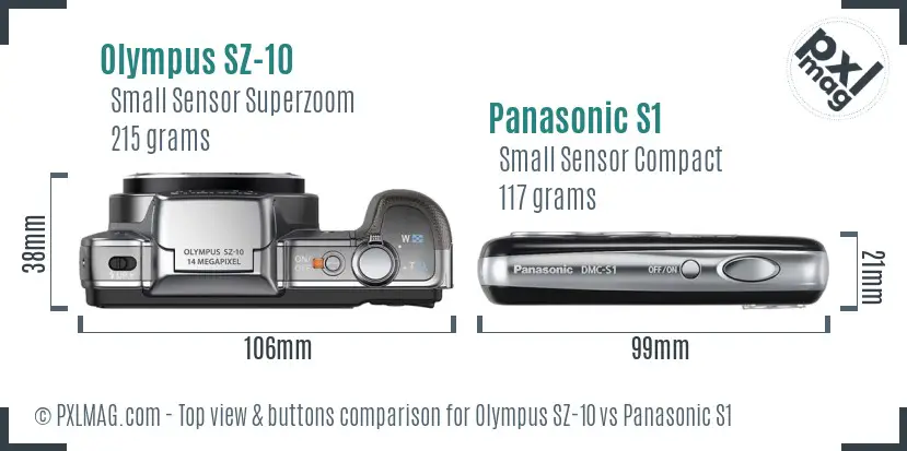 Olympus SZ-10 vs Panasonic S1 top view buttons comparison