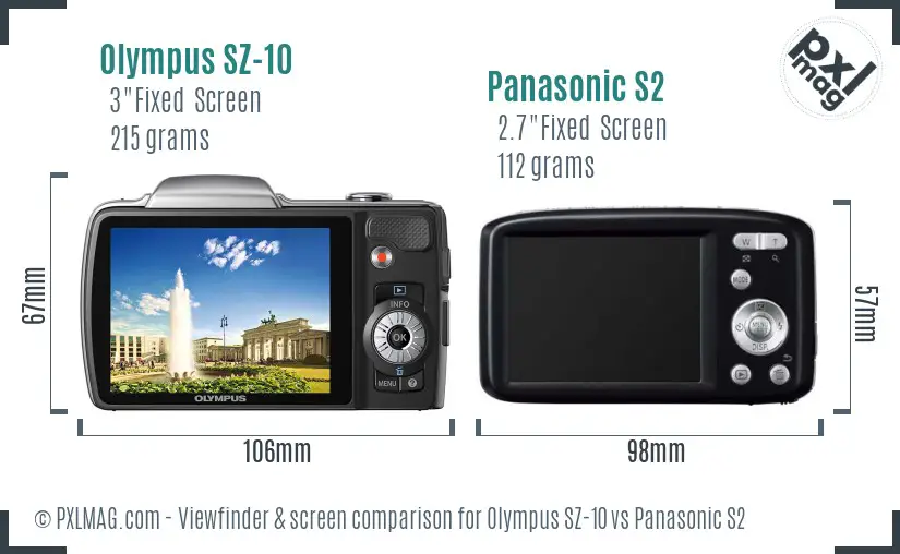 Olympus SZ-10 vs Panasonic S2 Screen and Viewfinder comparison