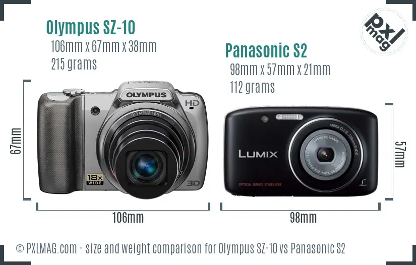 Olympus SZ-10 vs Panasonic S2 size comparison