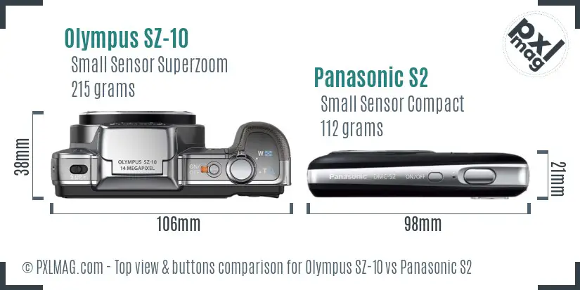 Olympus SZ-10 vs Panasonic S2 top view buttons comparison