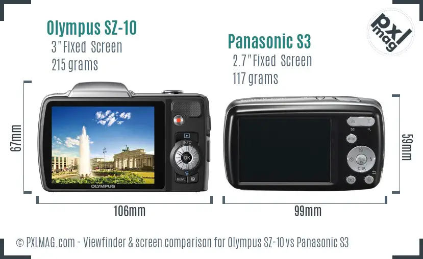 Olympus SZ-10 vs Panasonic S3 Screen and Viewfinder comparison