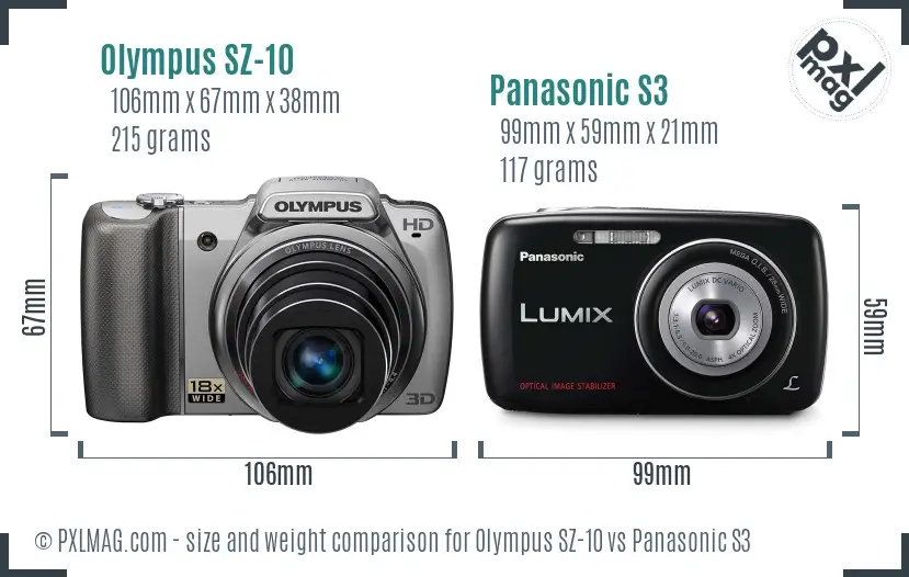 Olympus SZ-10 vs Panasonic S3 size comparison